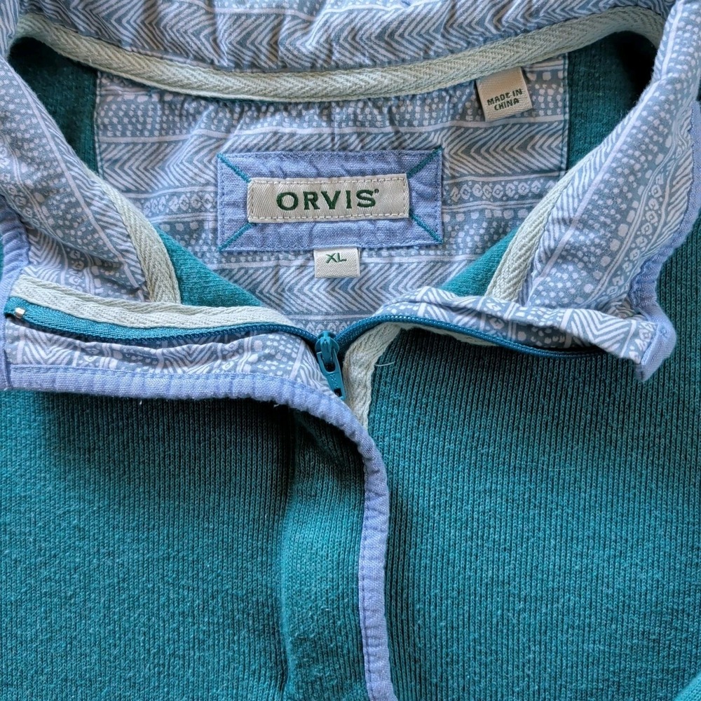 Vintage 90s Orvis Made in USA 100% Cotton Quarter-Zip Sweater Light Blue Cottage - Picture 2 of 10